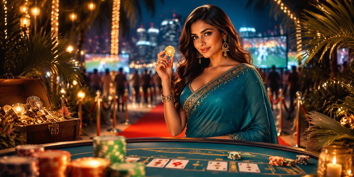 Indian woman playing Teen Patti online in traditional saree attire