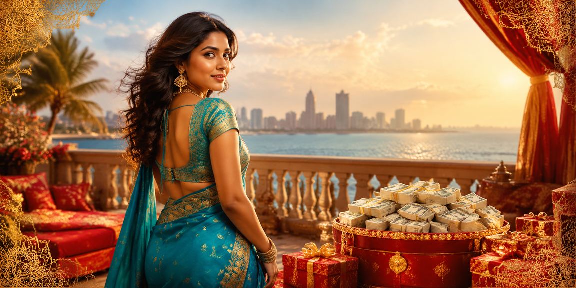 Player engaging in online casino betting in traditional Indian attire